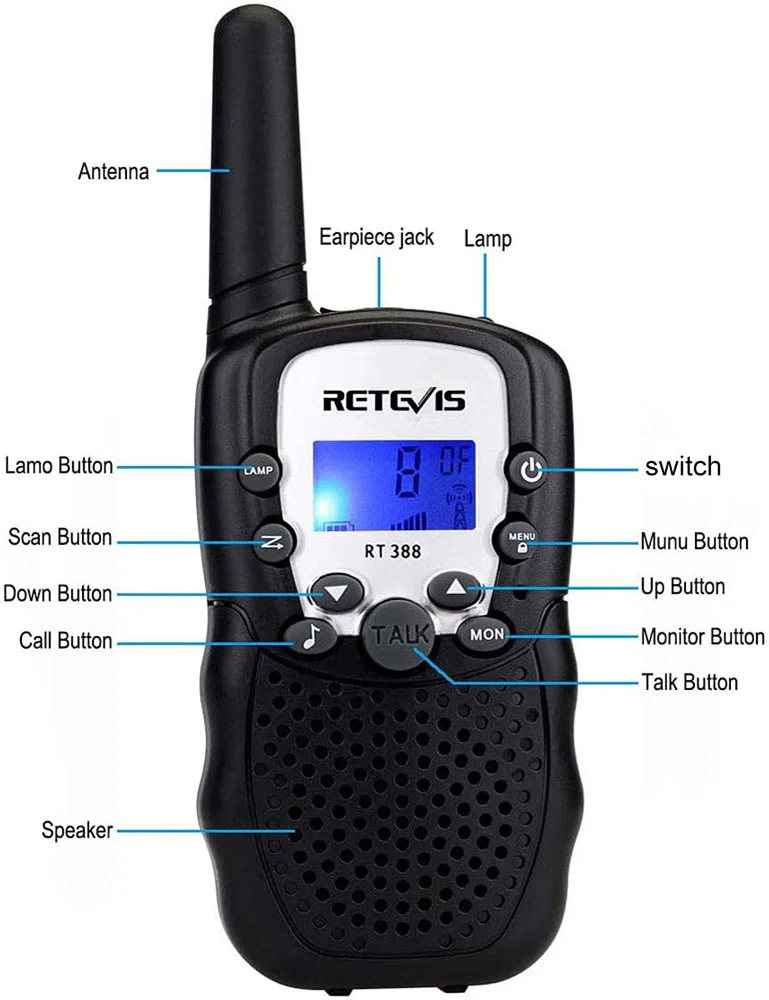 Retevis RT388 2 pcs Kids Walkie Talkies with Flashlight - Black - Image 2